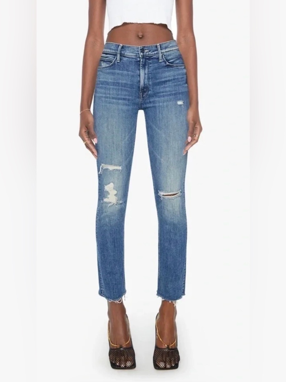 MOTHER Mid Rise Dazzler Ankle Fray Weekend Warrior Jeans Size 26